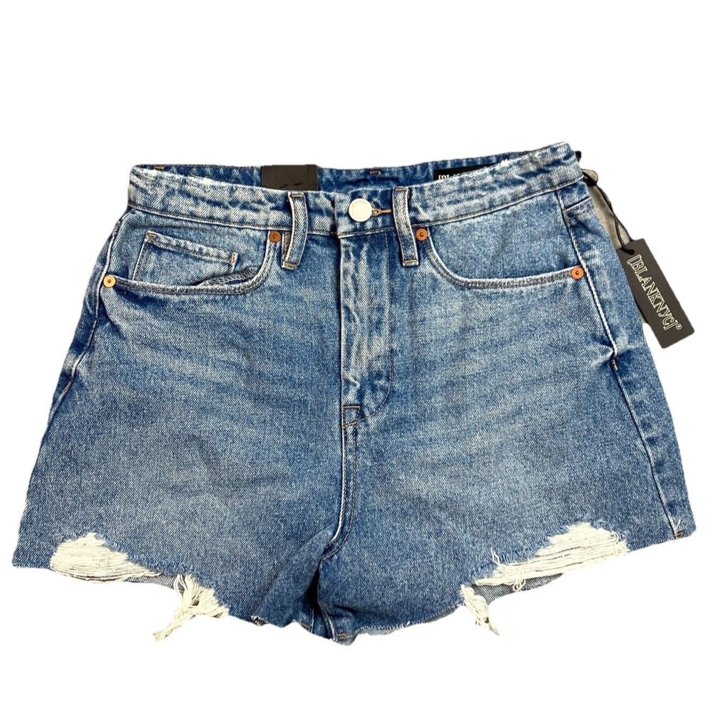 BLANKNYC Womens 27 Denim Shorts High Rise Cutoff Distressed‎ Raw Hem Festival
